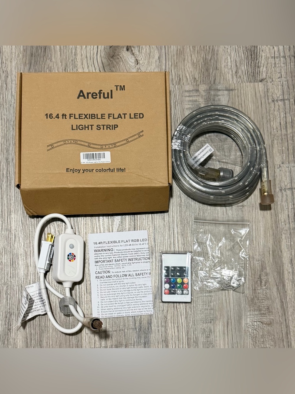 Areful 16.4 ft Flexible Flat RGB LED Light Strip - Clear